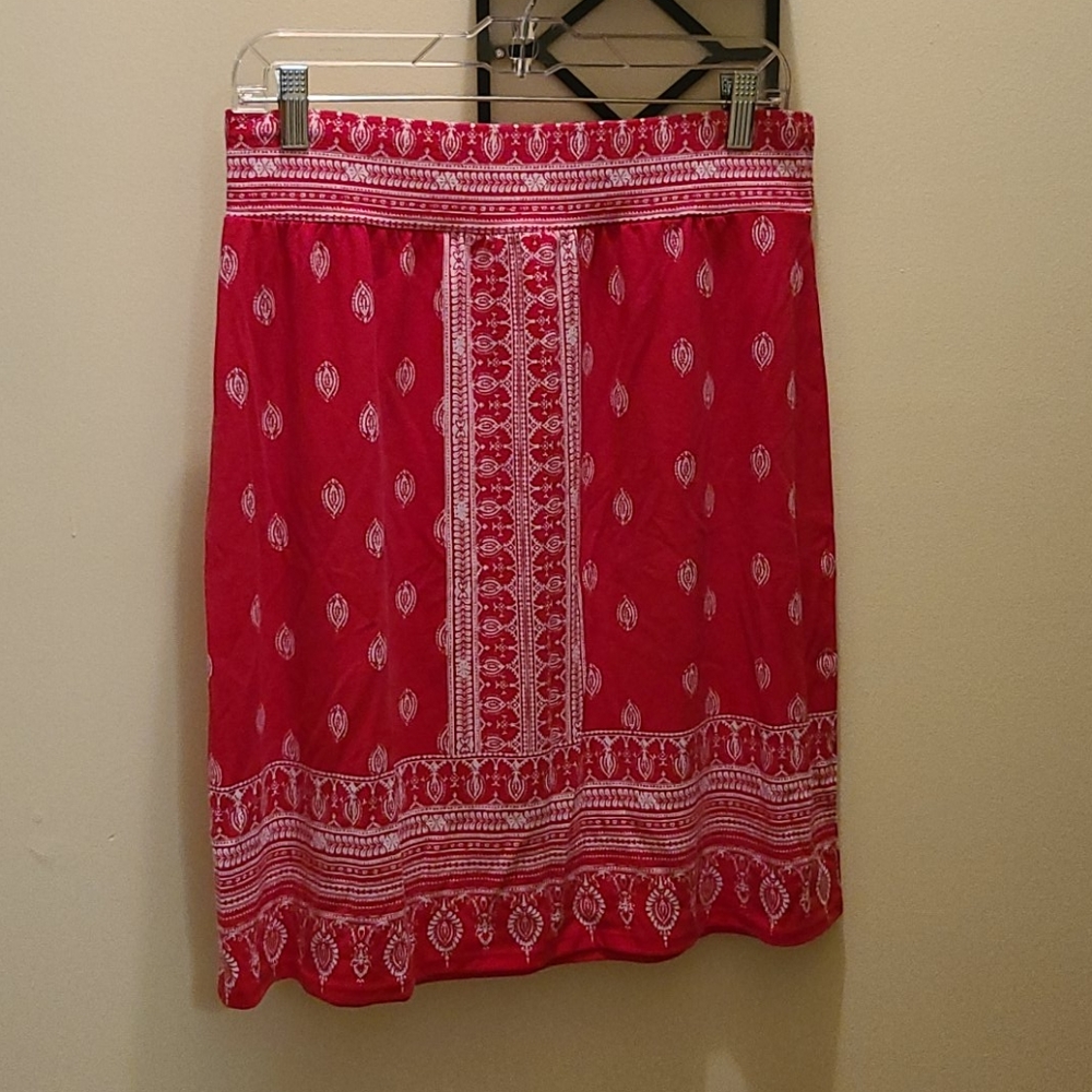 Red Patterned Midi Skirt